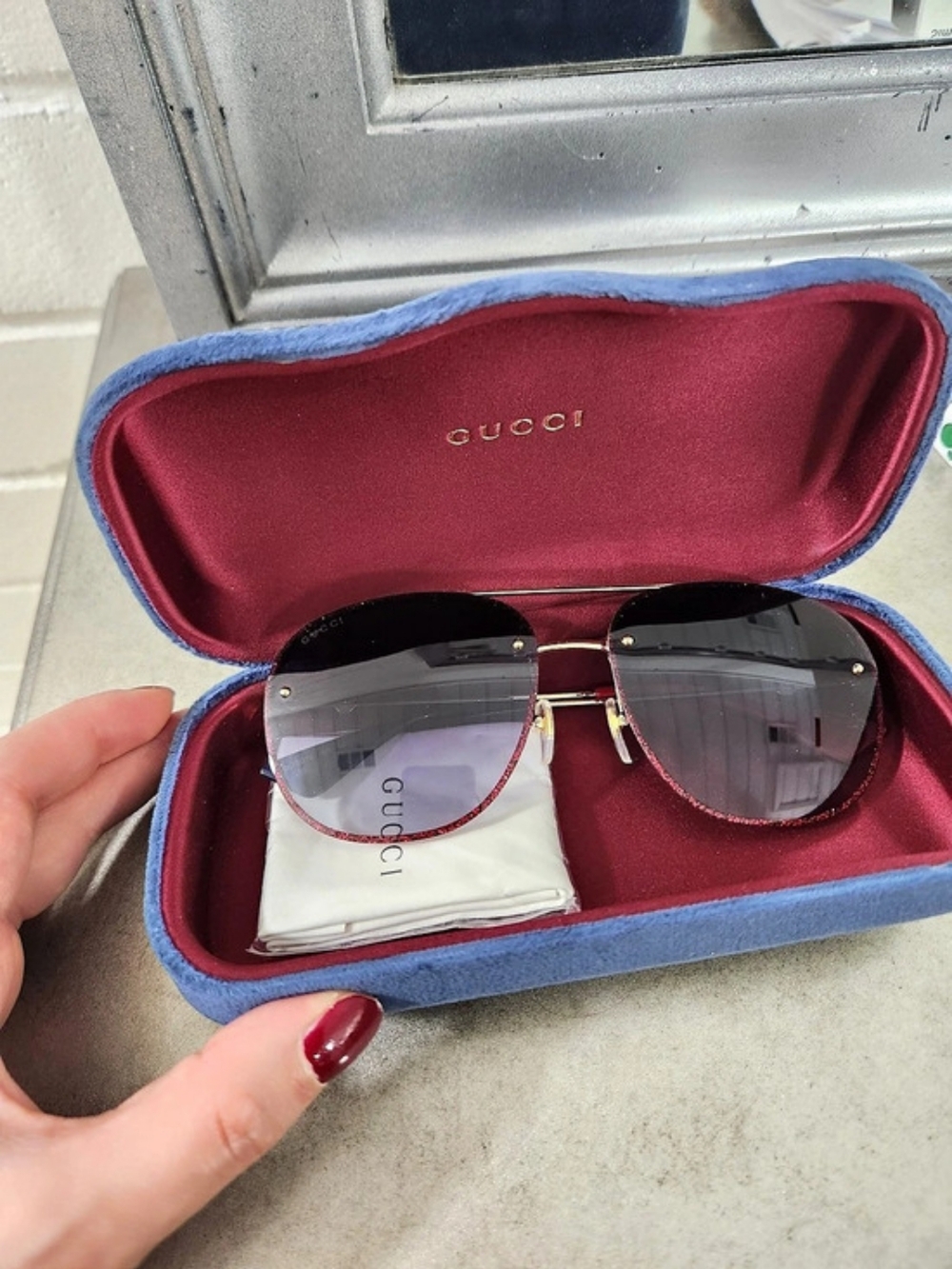 Gucci GG0227S Aviator Sunglasses Black & Red